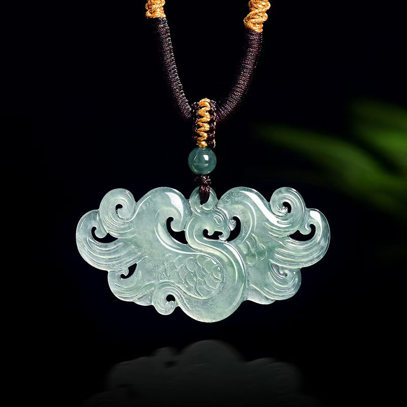 Ice Jade Phoenix Hand-Carved Pendant-Protection and Prosperity
