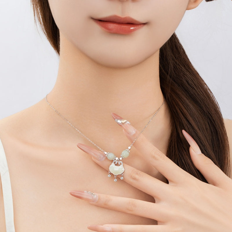Wishes for Peace-Ruyi Lock Nephrite Jade Necklace
