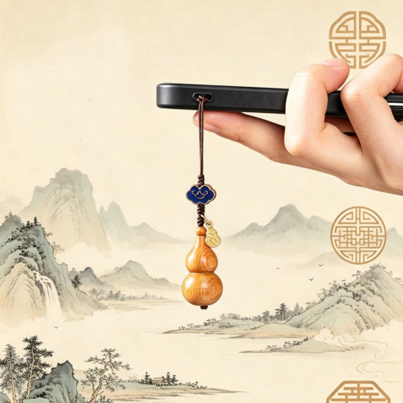 Sandalwood Gourd Lucky Charm Phone Strap-Cloisonné & 18K Gold Plated