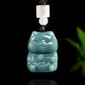 Blue Jade Wealth Cat Pendant – Prosperity, Fortune & Joy
