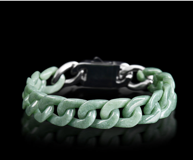 Natural Jadeite Cuban Chain Hand-Carved Bracelet-Premium Urban Jewelry in 3 Colors