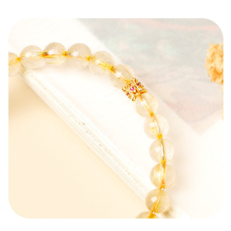 Blue-Water Jadeite Auspicious Cloud Golden Rutilated Quartz Bracelet-Steady Clarity