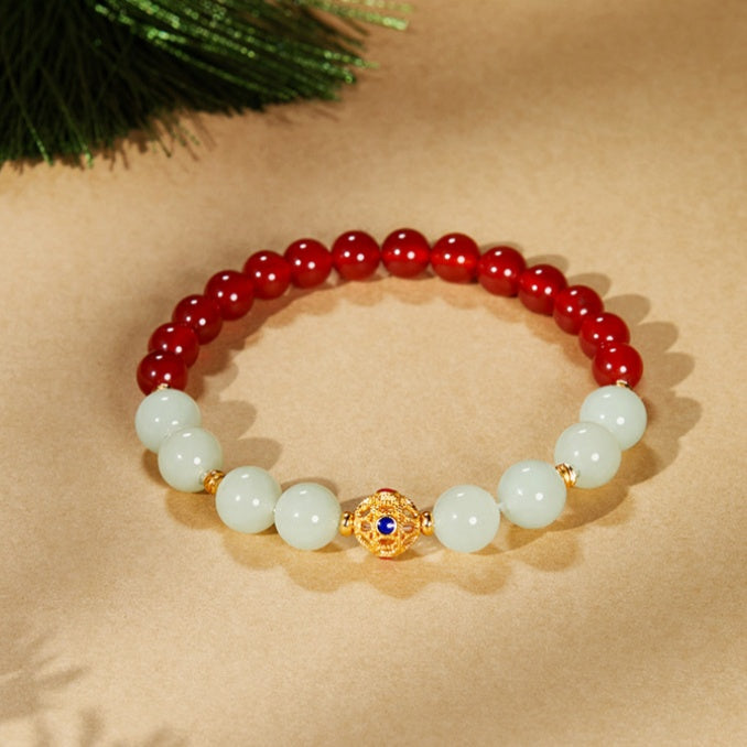 999 Silver Fortune Bead Red Agate Bracelet-Balanced Contrast