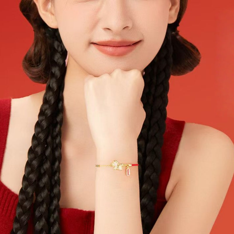 2026 Zodiac Horse Jade & Gold Bracelet –Wealth Comes Swiftly Red Cord Edition