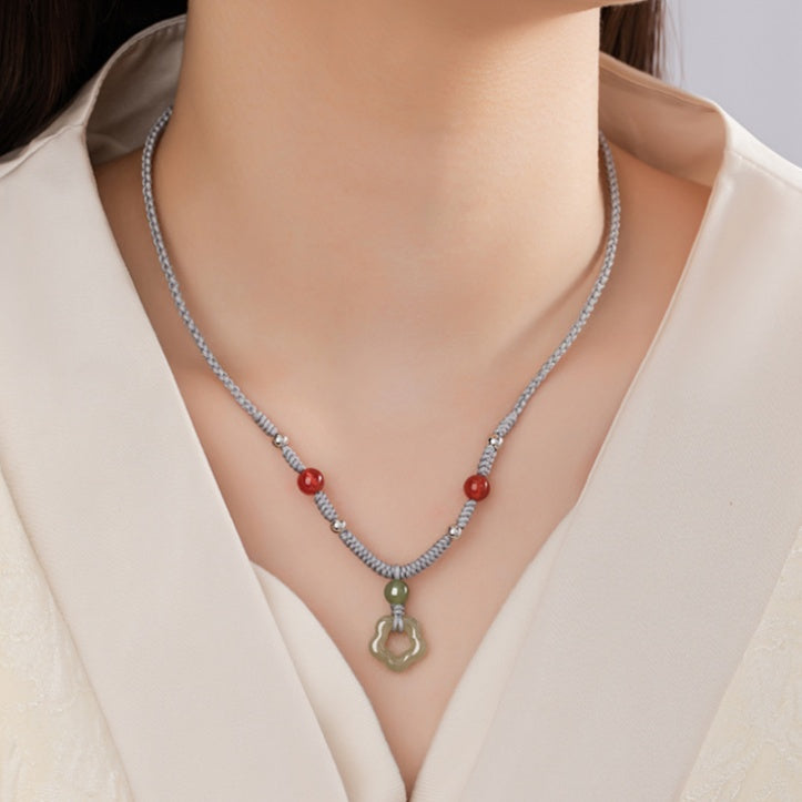 Plum Blossom & Ruyi Lock Nephrite Jade Necklace-Happiness and Prosperity