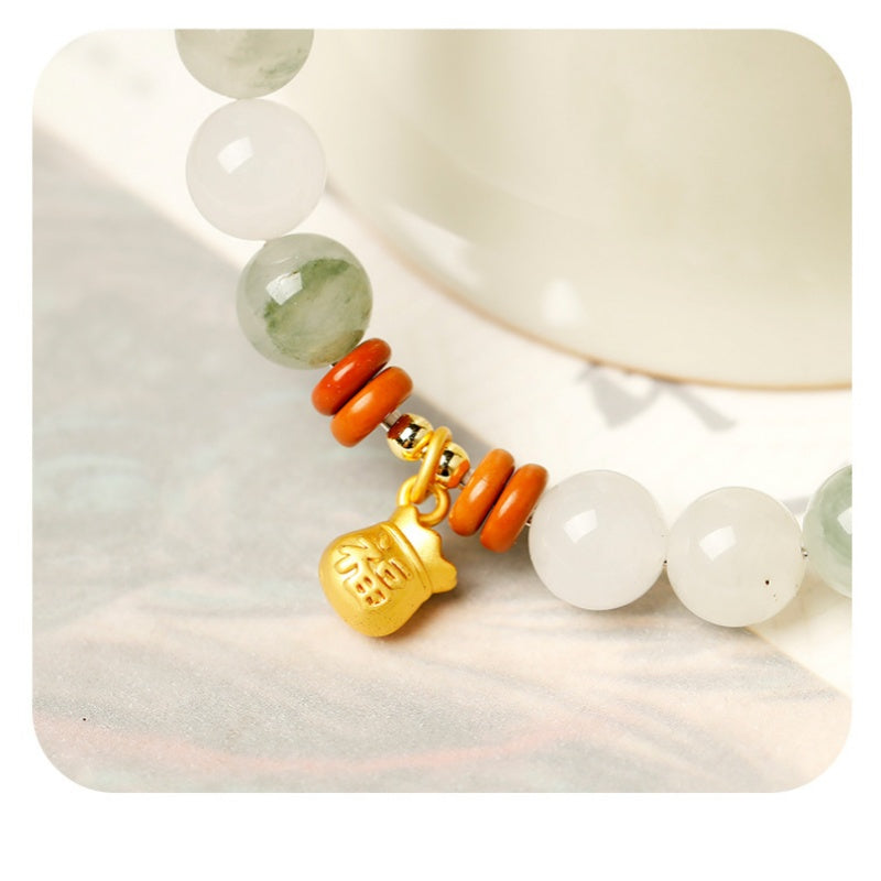A Quiet Blessing-Cinnabar Twin Lotus Jade Bracelet