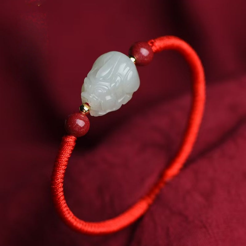Hetian Jade Pixiu Hand-Woven String Couple Bracelet-Protection and Wealth