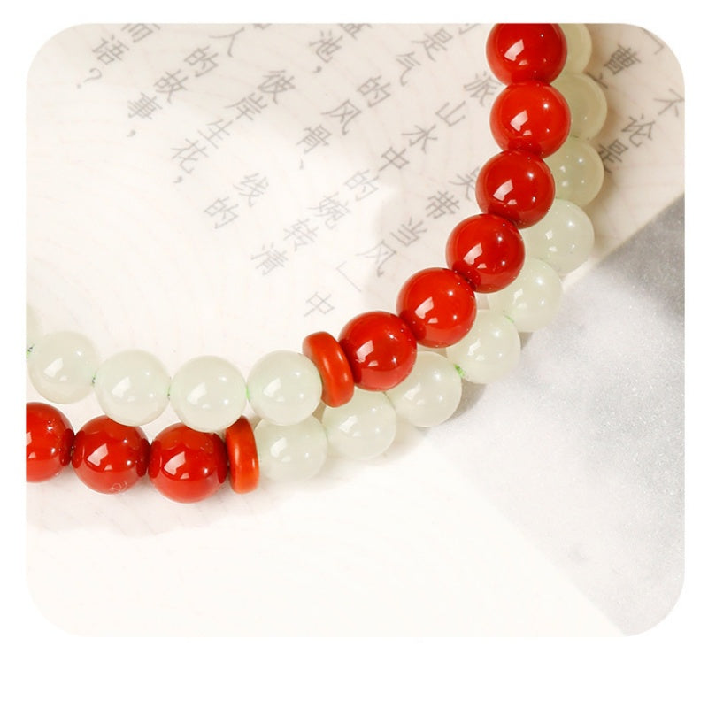 Hetian Jade Cinnabar Double-Wrap Bracelet-Twofold Harmony