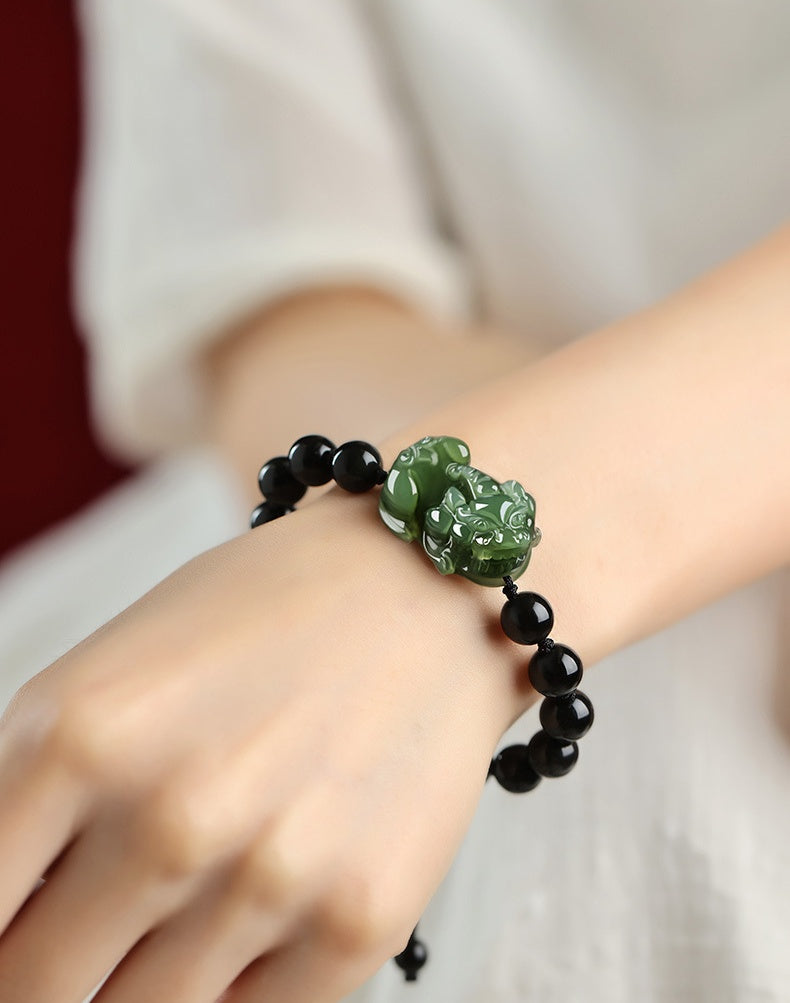 Hetian Jade Pixiu Obsidian Bracelet – Wealth Protection