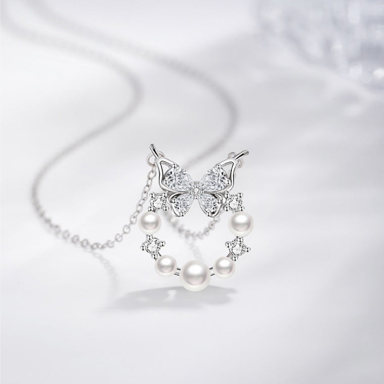 Butterfly Pearl Wreath Necklace-Sweet Love & Wishes