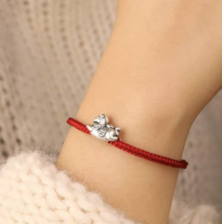999 Silver "Heavenly Joy" Pony Bracelet with Adjustable Handmade Cord