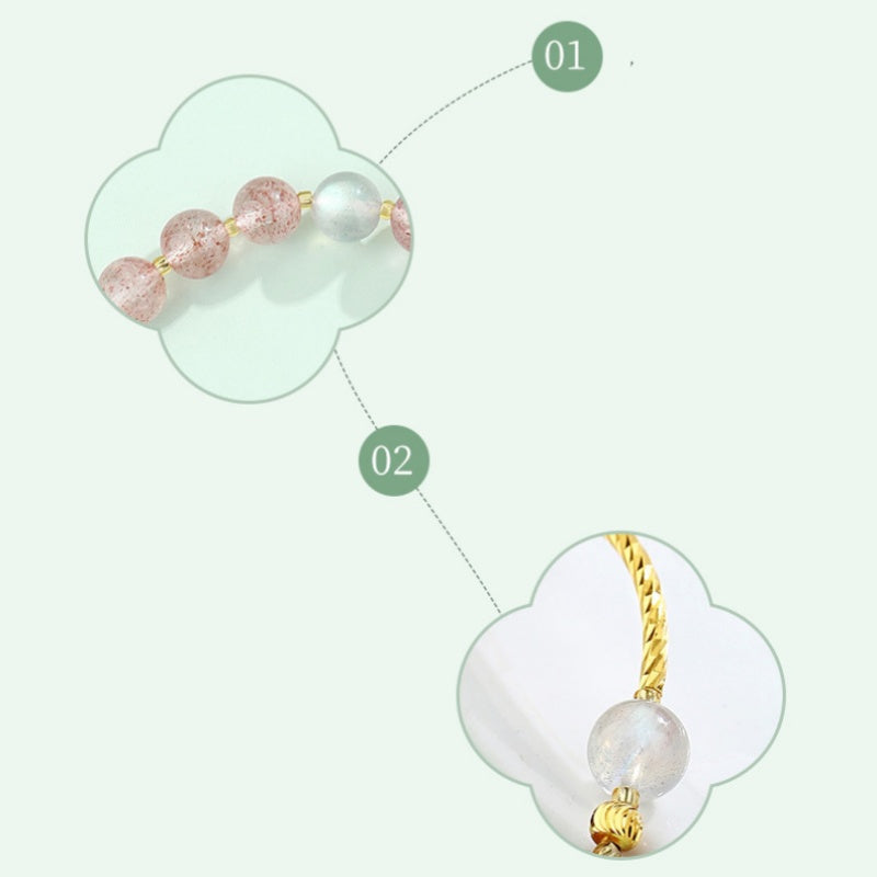 Strawberry Quartz Pixiu & Moonstone Bracelet–Fortune, Love & Emotional Harmony