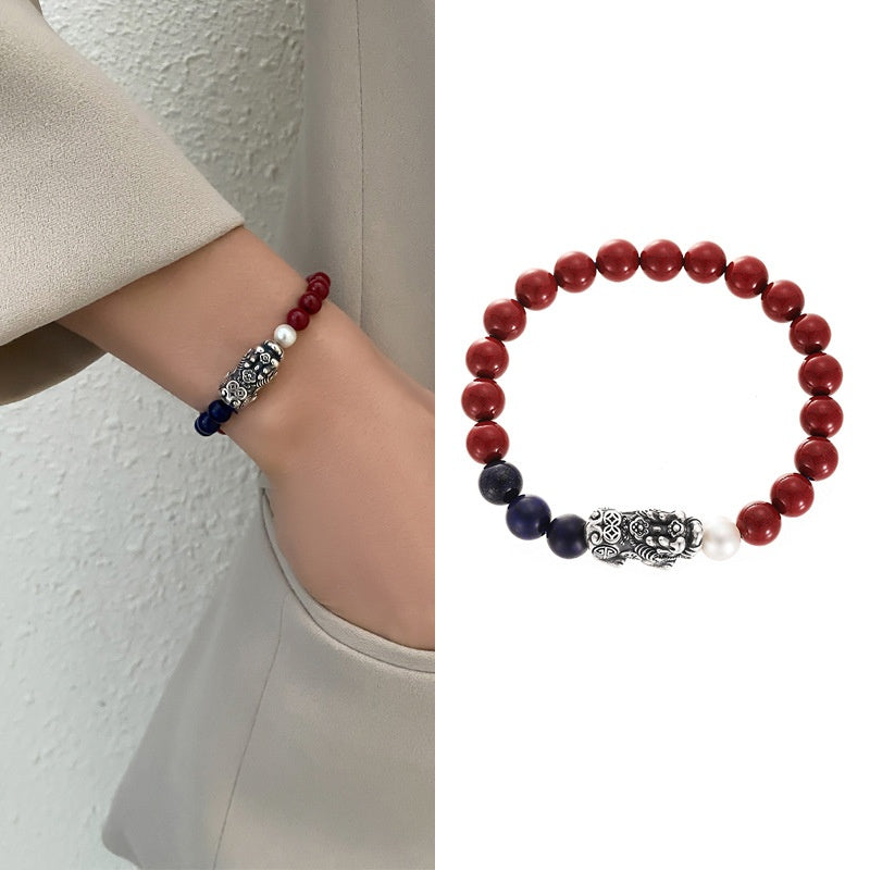 Shared Good Wishes-Pixiu Pressed Cinnabar Bracelet