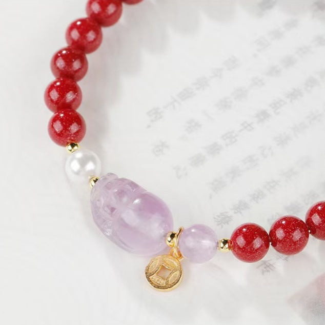 Imperial Amethyst Pixiu & High-Purity Cinnabar Wealth Bracelet