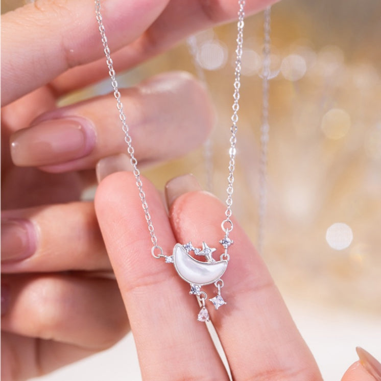Moon & Stars Mother of Pearl Necklace-Love as Lasting as the Stars
