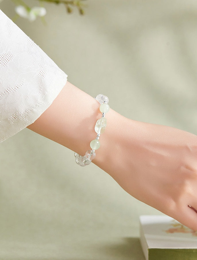 Lucky Jade Pixiu White Crystal Bracelet-Charm for Fortune & Prosperity