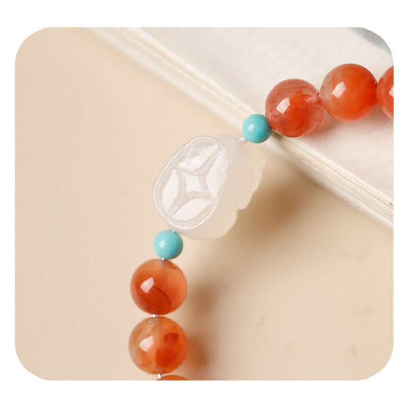 Prosperity in Motion-White Agate Pixiu Beaded Bracelet