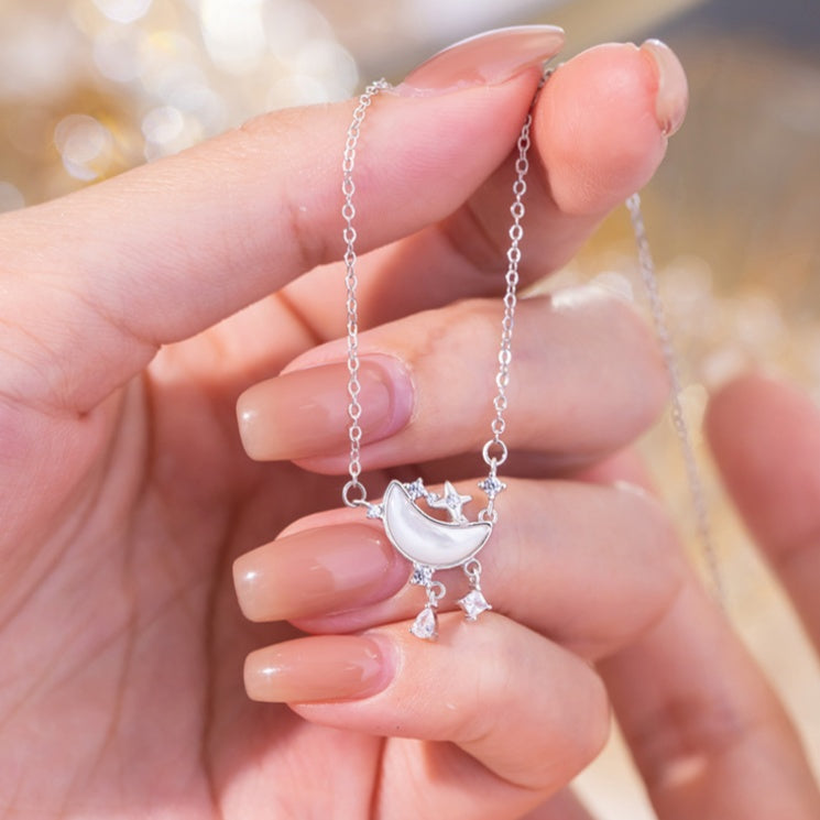 Moon & Stars Mother of Pearl Necklace-Love as Lasting as the Stars