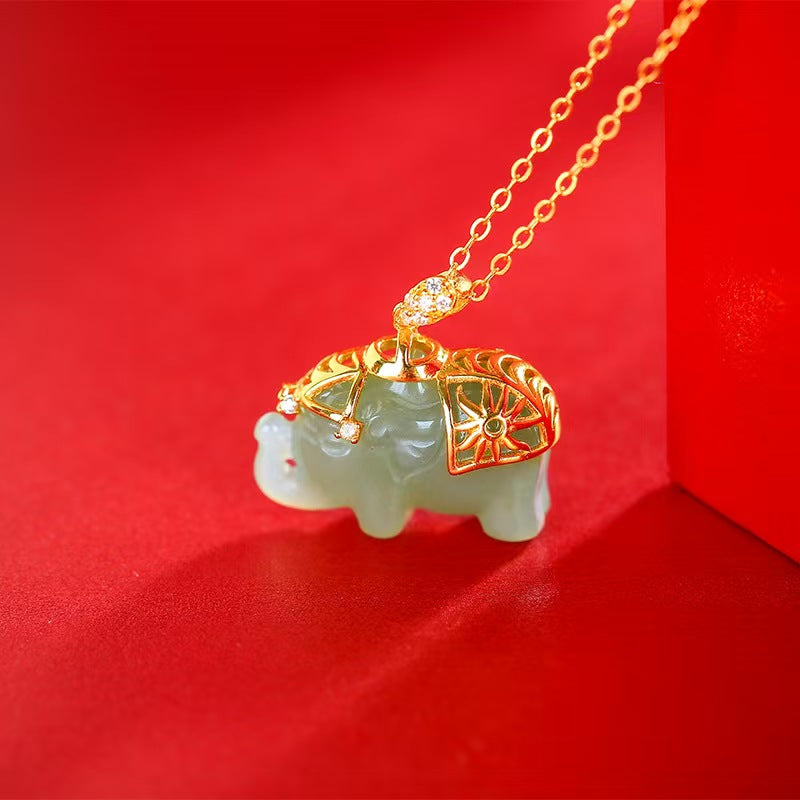 Fortune Guardian Elephant Jade Pendant Necklace