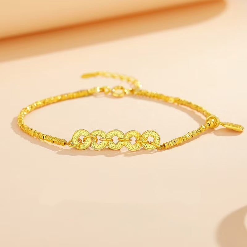 Prosperity Bond – Ice-Crack Five Emperor Coins Silver Bracelet