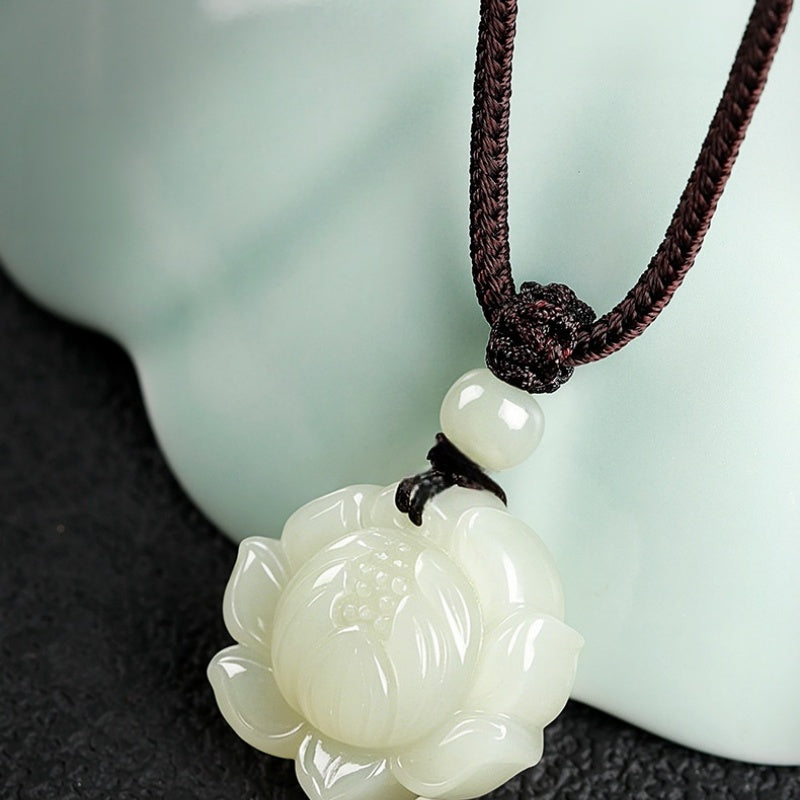 Hetian Jade Lotus Pendant Necklace-Inner Clarity