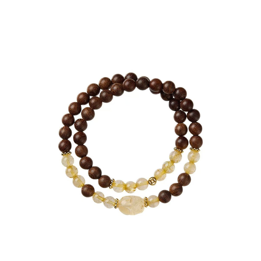 Wisdom Path Rutilated Quartz Pixiu & Sandalwood Abundance Bracelet