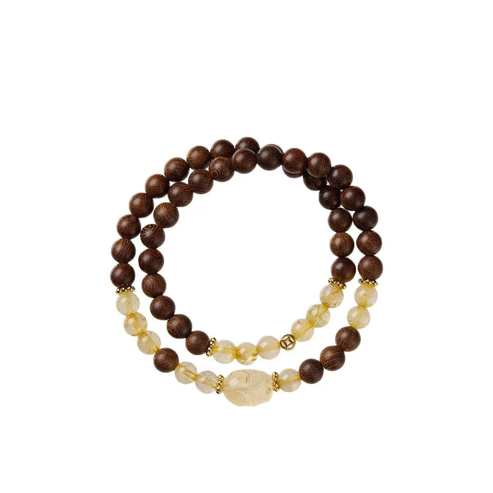 Wisdom Path Rutilated Quartz Pixiu & Sandalwood Abundance Bracelet
