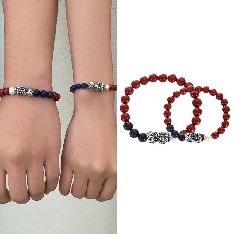 Shared Good Wishes-Pixiu Pressed Cinnabar Bracelet