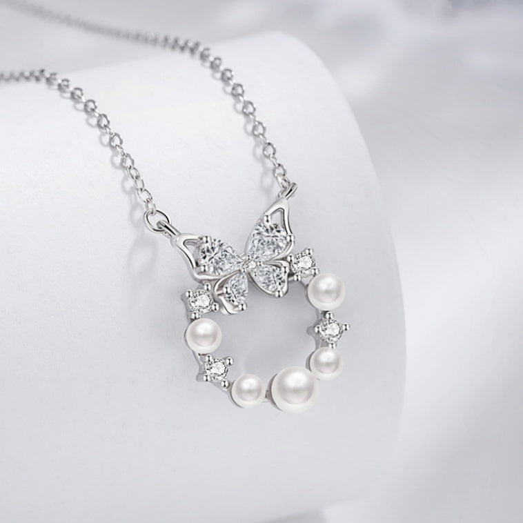 Butterfly Pearl Wreath Necklace-Sweet Love & Wishes