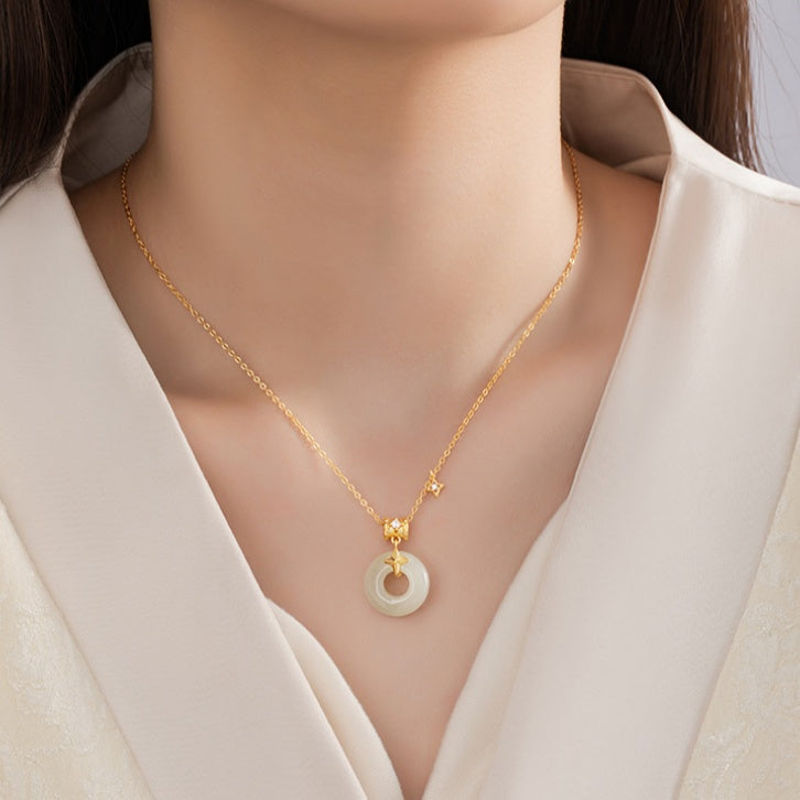 By Your Side-Star Nephrite Jade Peace Disc Necklace