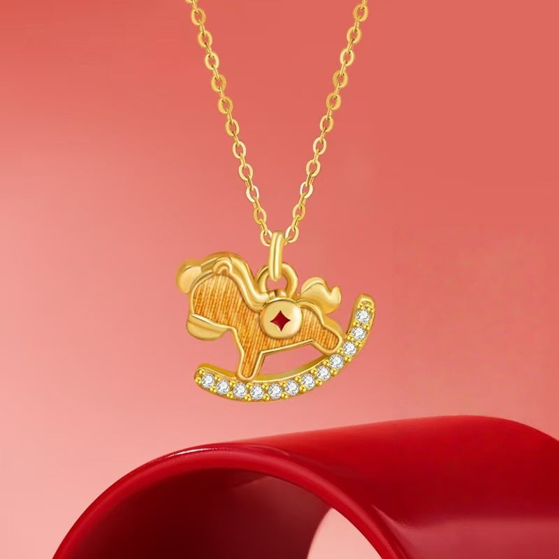 Gold Rocking Horse Fortune Necklace — luck, abundance, momentum