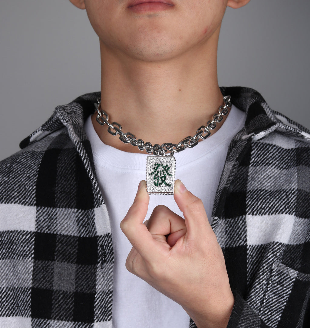 Fortune in Full-Cubic Zirconia Mahjong Tile Necklace