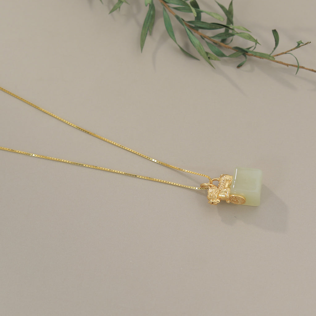 White Jade Pixiu Wealth Necklace