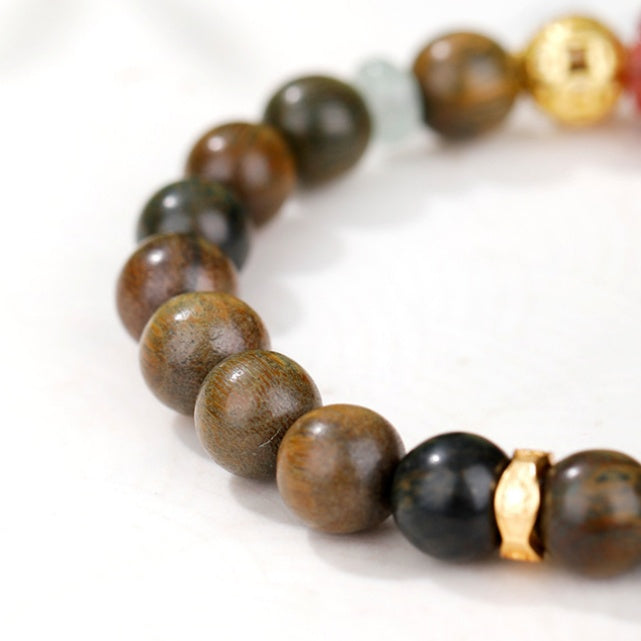 Strawberry Quartz Pixiu Green Sandalwood Bracelet-Verdant Echoes & Crimson Luck