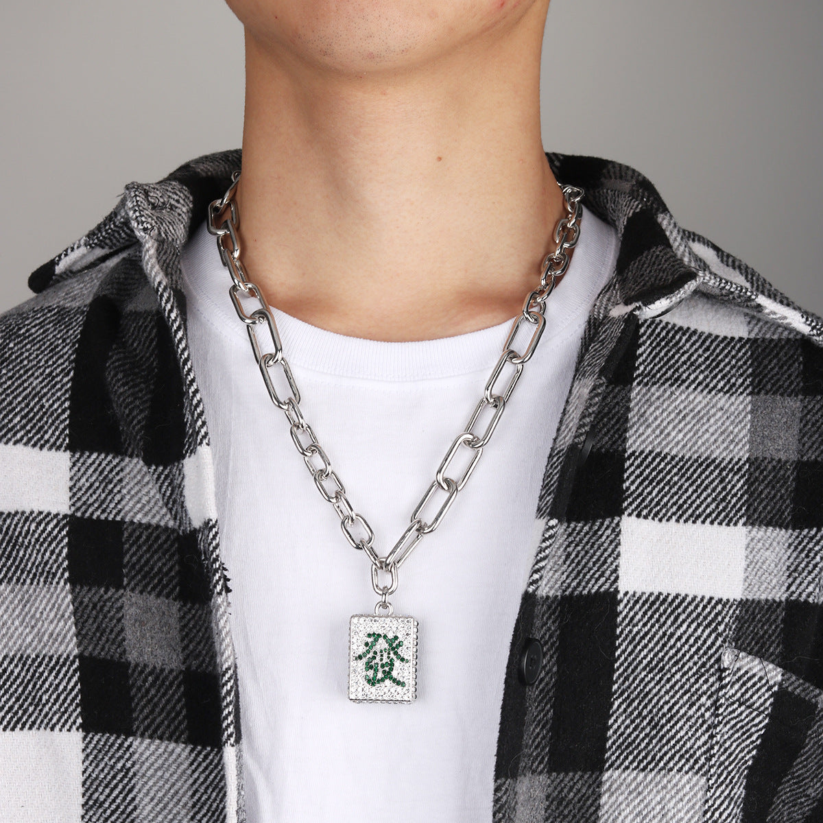 Fortune in Full-Cubic Zirconia Mahjong Tile Necklace