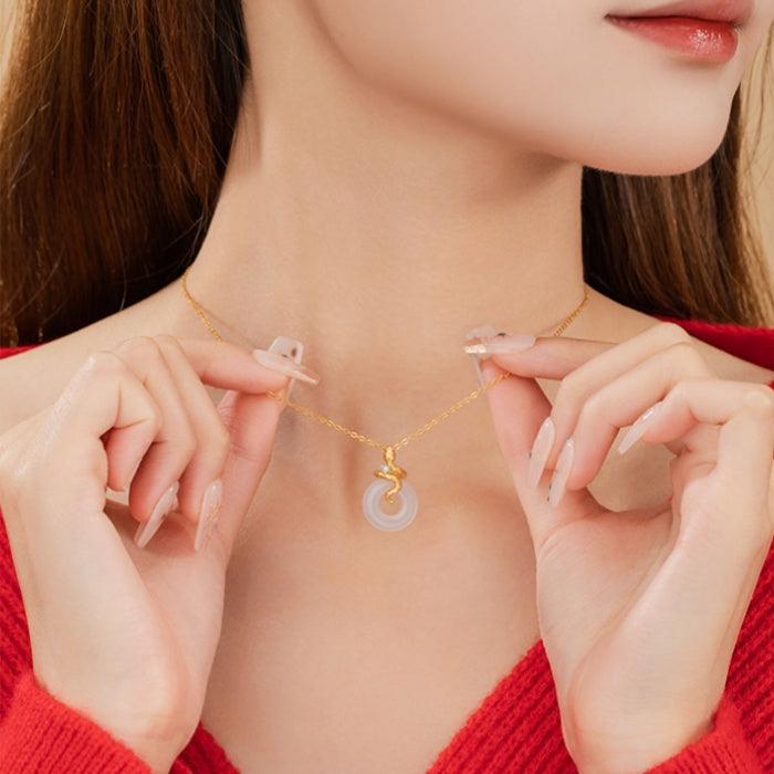 Snake Chalcedony Peace Disc Necklace-Blessings & Renewal