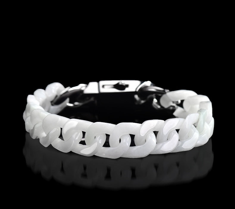 Natural Jadeite Cuban Chain Hand-Carved Bracelet-Premium Urban Jewelry in 3 Colors