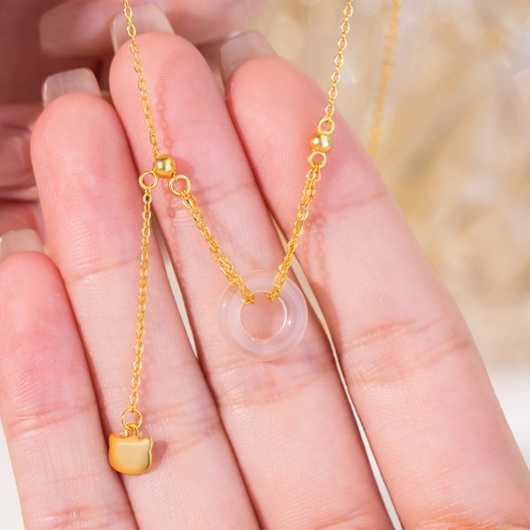 Cat & Chalcedony Peace Disc Necklace-A Little Guardian