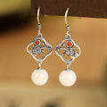 Rose Nephrite Jade Drop Earrings-A Quiet Romance