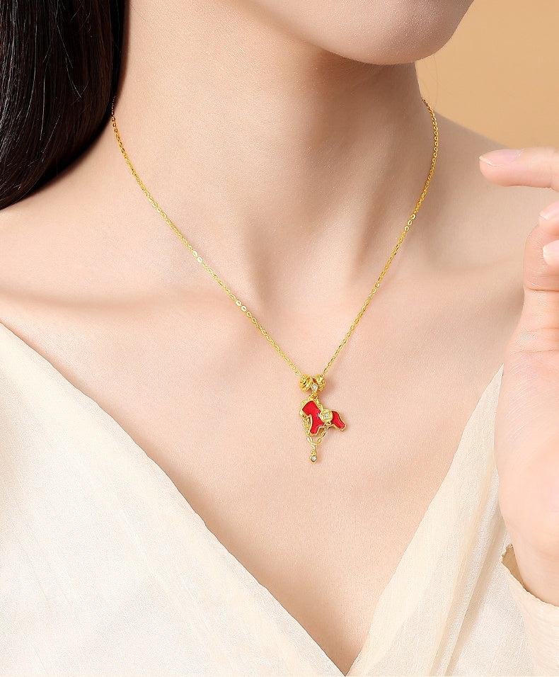 2026 Year of the Horse – Red Enamel “Wish You Wealth” Jewelry Set