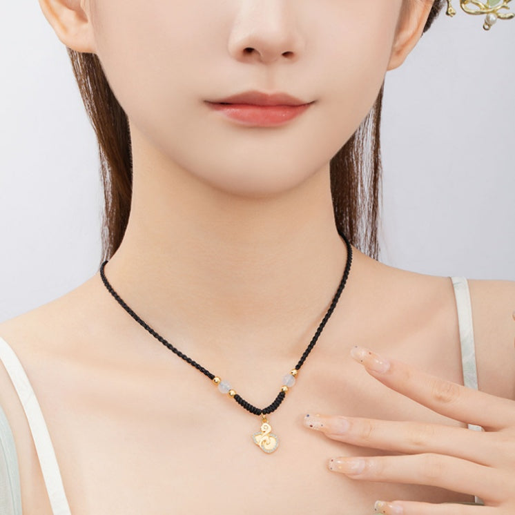 Good Fortune Close-Auspicious Charms Chalcedony Cord Necklace