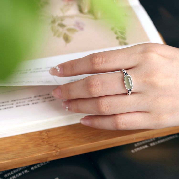 Fu Jade Silver Ring-Prosperity