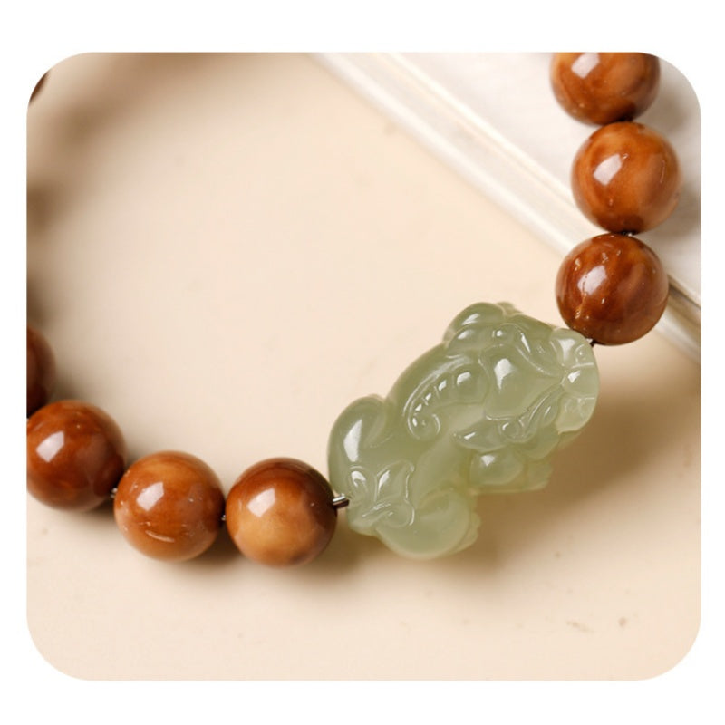 Hand-Carved Hetian Jade Pixiu Babassu Bead Bracelet-Quiet Prosperity
