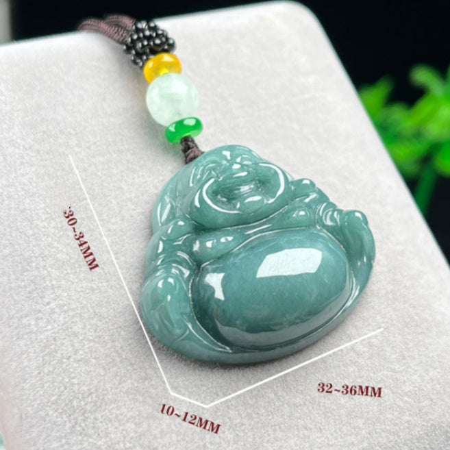 Laughing Buddha Blue-Green Jadeite Pendant-Room for Joy