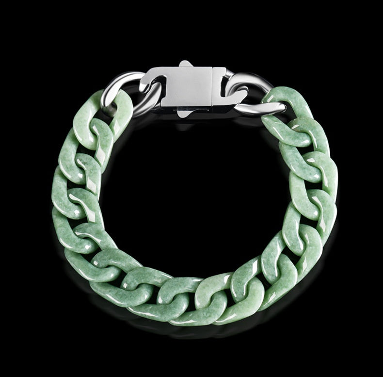 Natural Jadeite Cuban Chain Hand-Carved Bracelet-Premium Urban Jewelry in 3 Colors