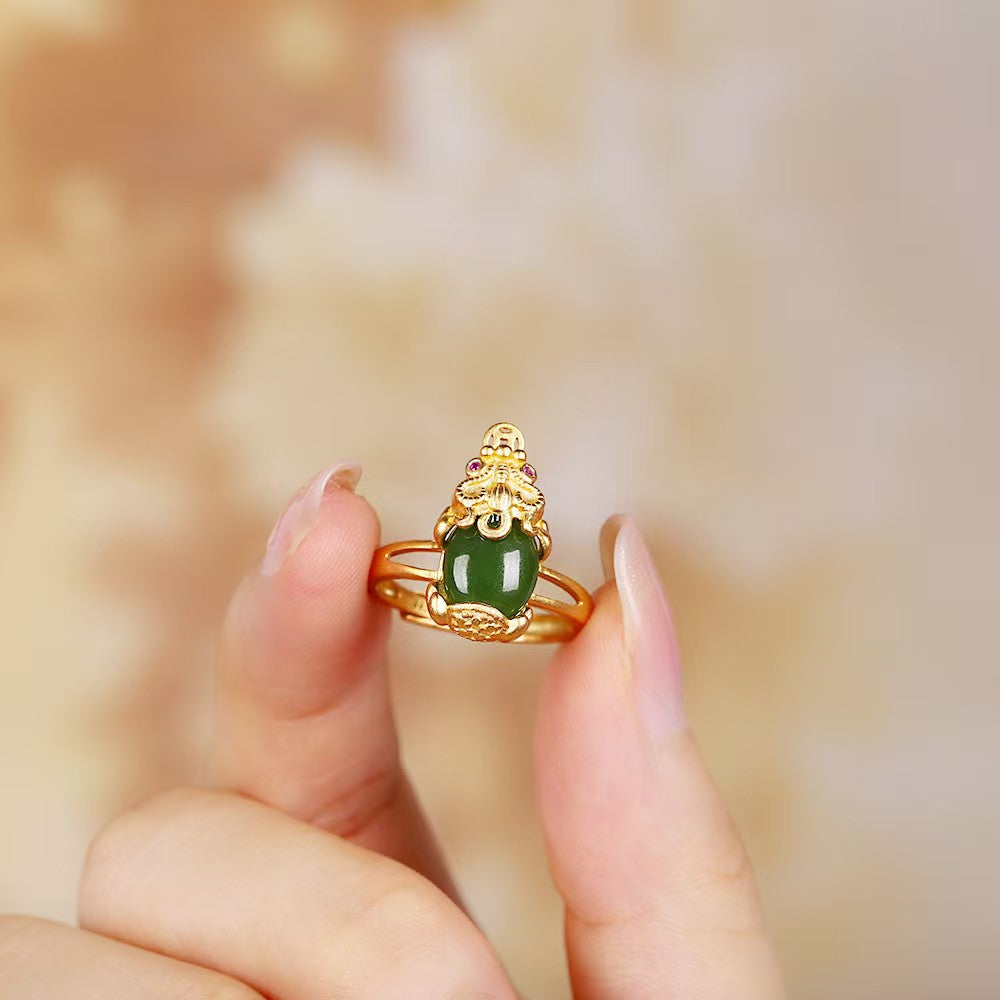 Pixiu Green Jade Ring