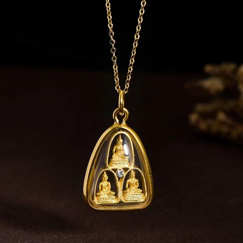 Gold Thai Buddha Amulet Phra khruang Necklace-Protection and Prosperity