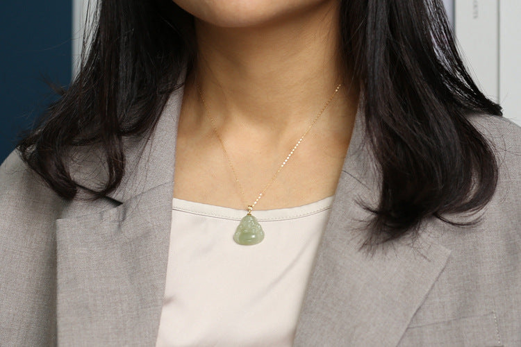Laughing Buddha Peace & Abundance Hetian Jade Pendant Necklace