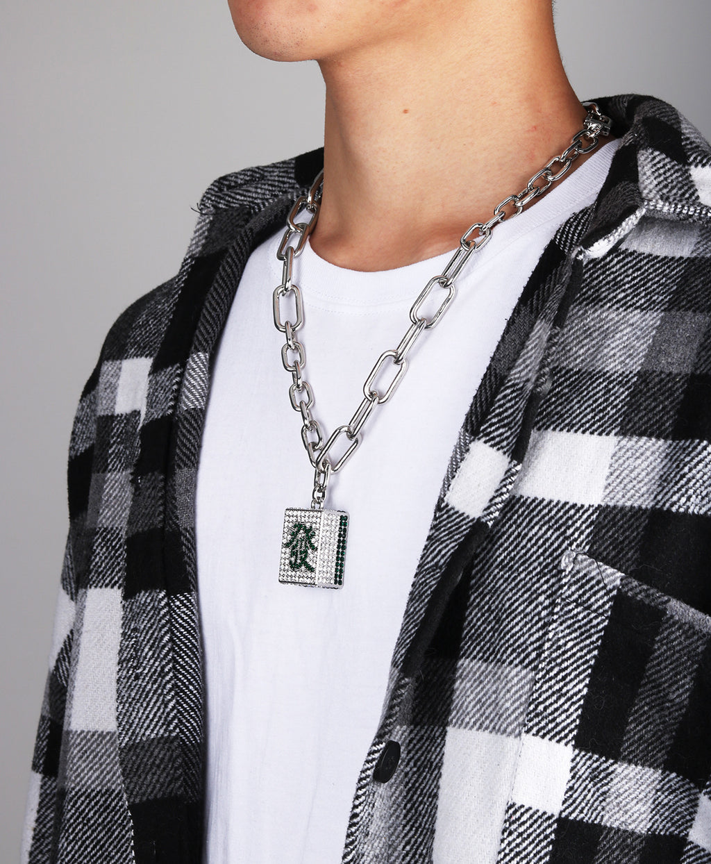 Fortune in Full-Cubic Zirconia Mahjong Tile Necklace
