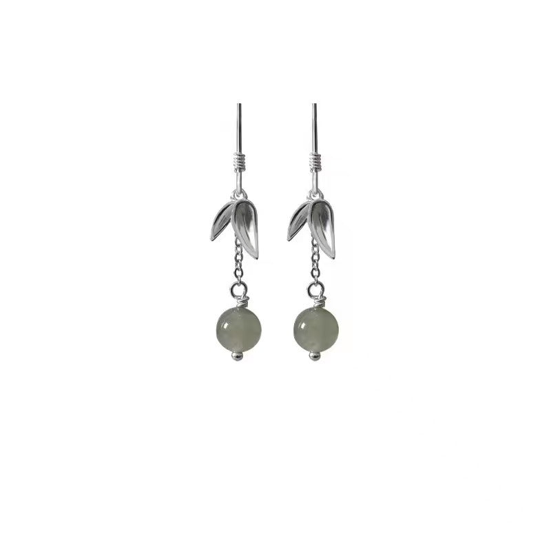 Bamboo Leaf Green Jade Drop Earrings – Gentle Harmony in 925 Sterling Silver